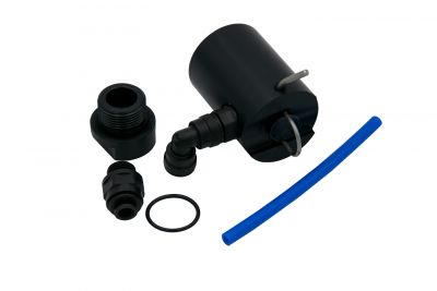 Regulator/filter holder with hose, spare part, suitable for Testomaten 2000, EVO TH, ECO and Titromat, front view with holder and individual parts